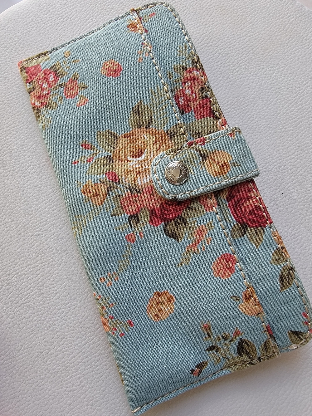 Floral Snap Wallet Clutch in Light Blue with Rose Print